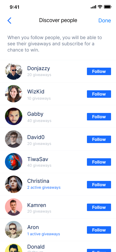 GIVIT — Discover people screen