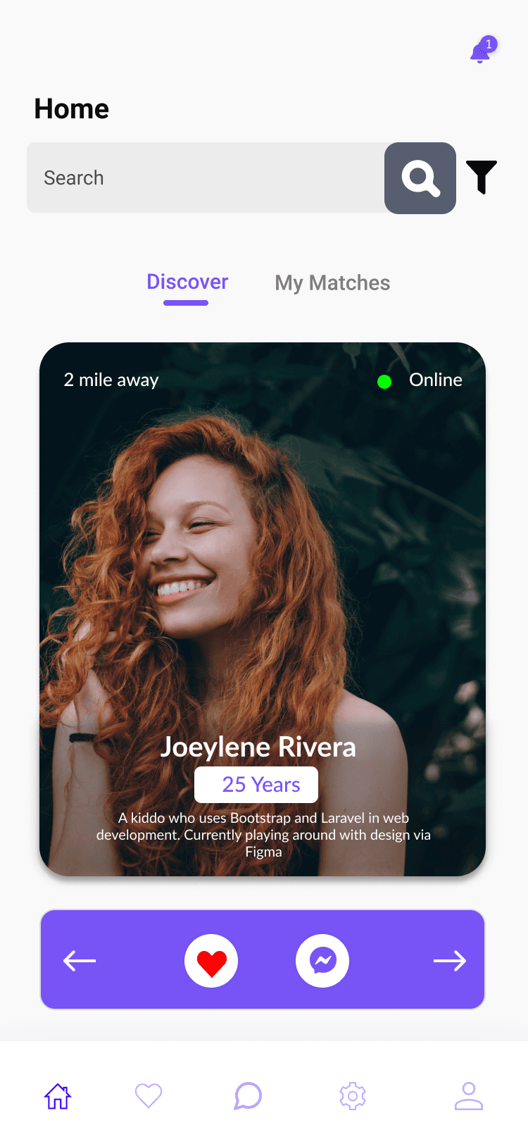 Matchmaking Platform — Discover matches screen
