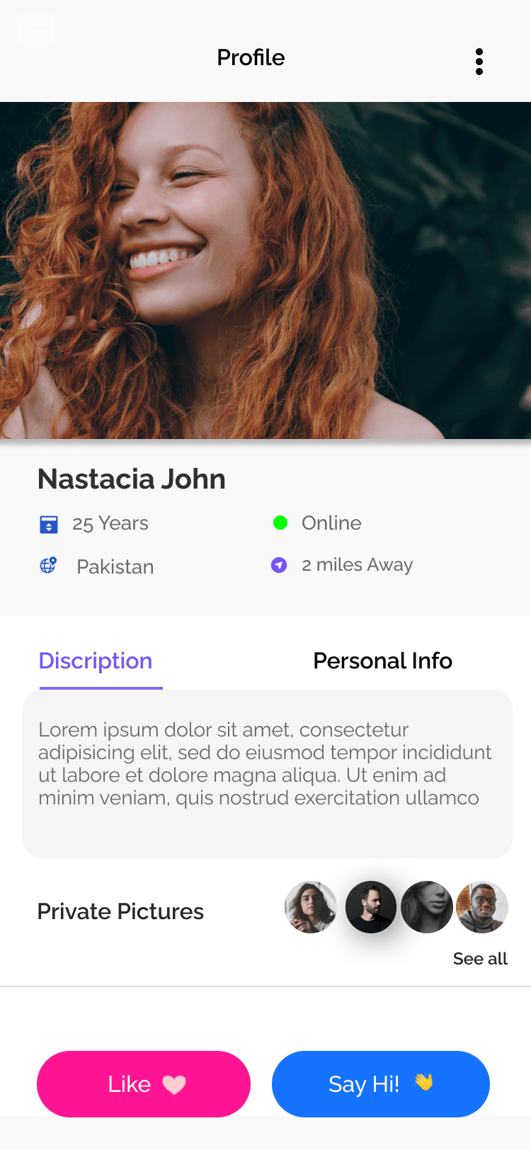 Matchmaking Platform — Match profile screen
