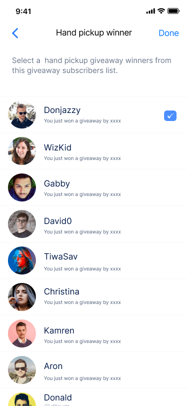 GIVIT — Hand pick winners screen