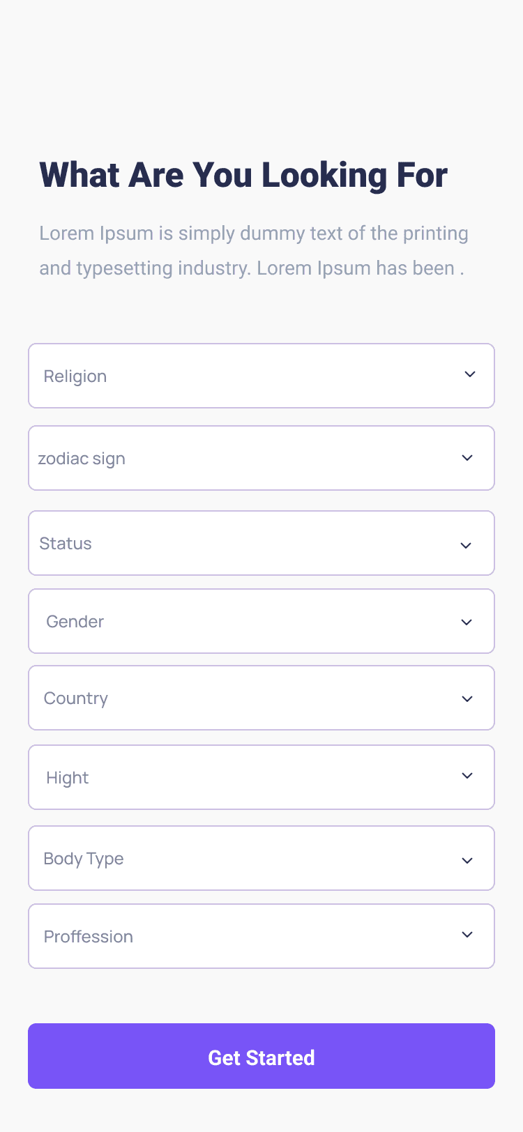 Matchmaking Platform — Preference filters screen